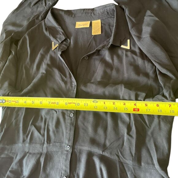 Wrangler Black Rodeo Blouse Western Collar Tips High Low Tiered Womens Large - Picture 8 of 8